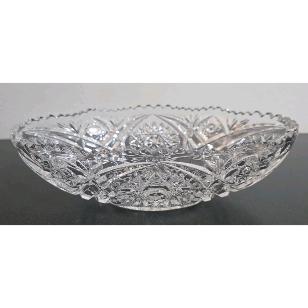 AMERICAN BRILLIANT CRYSTAL CUT Oval BOWL Dish Platter Decor‎